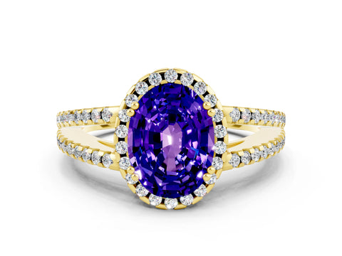 Yellow gold Oval Cut Tanzanite Halo Split Shank Engagement Ring_12
