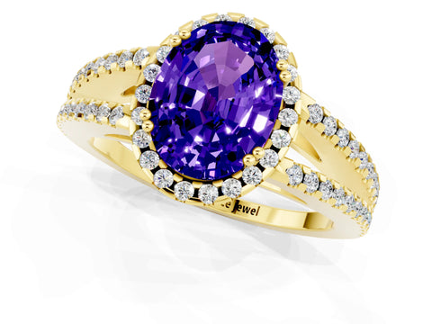 Yellow gold Oval Cut Tanzanite Halo Split Shank Engagement Ring_13