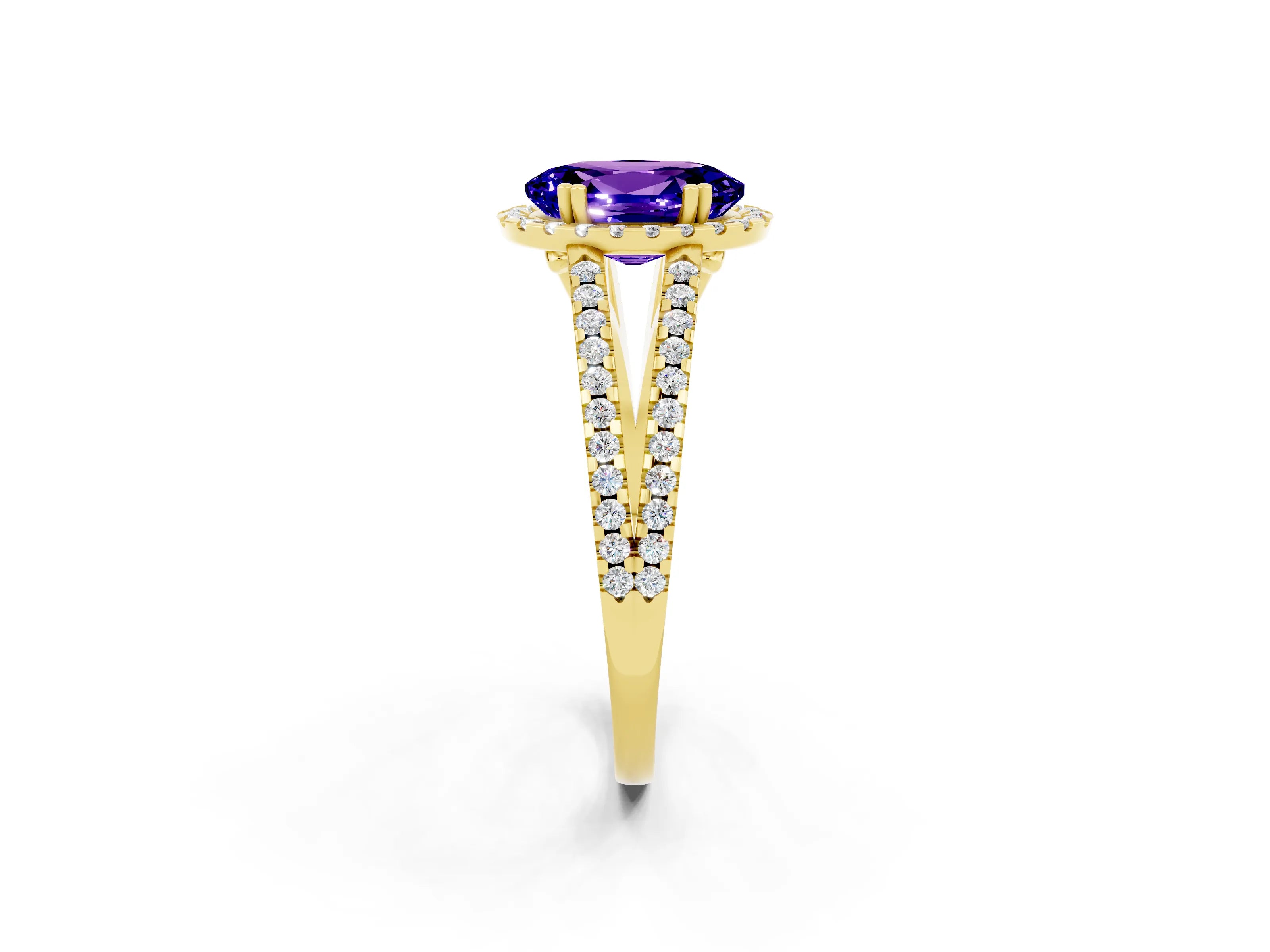 Yellow gold Oval Cut Tanzanite Halo Split Shank Engagement Ring_14