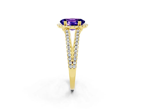 Yellow gold Oval Cut Tanzanite Halo Split Shank Engagement Ring_14