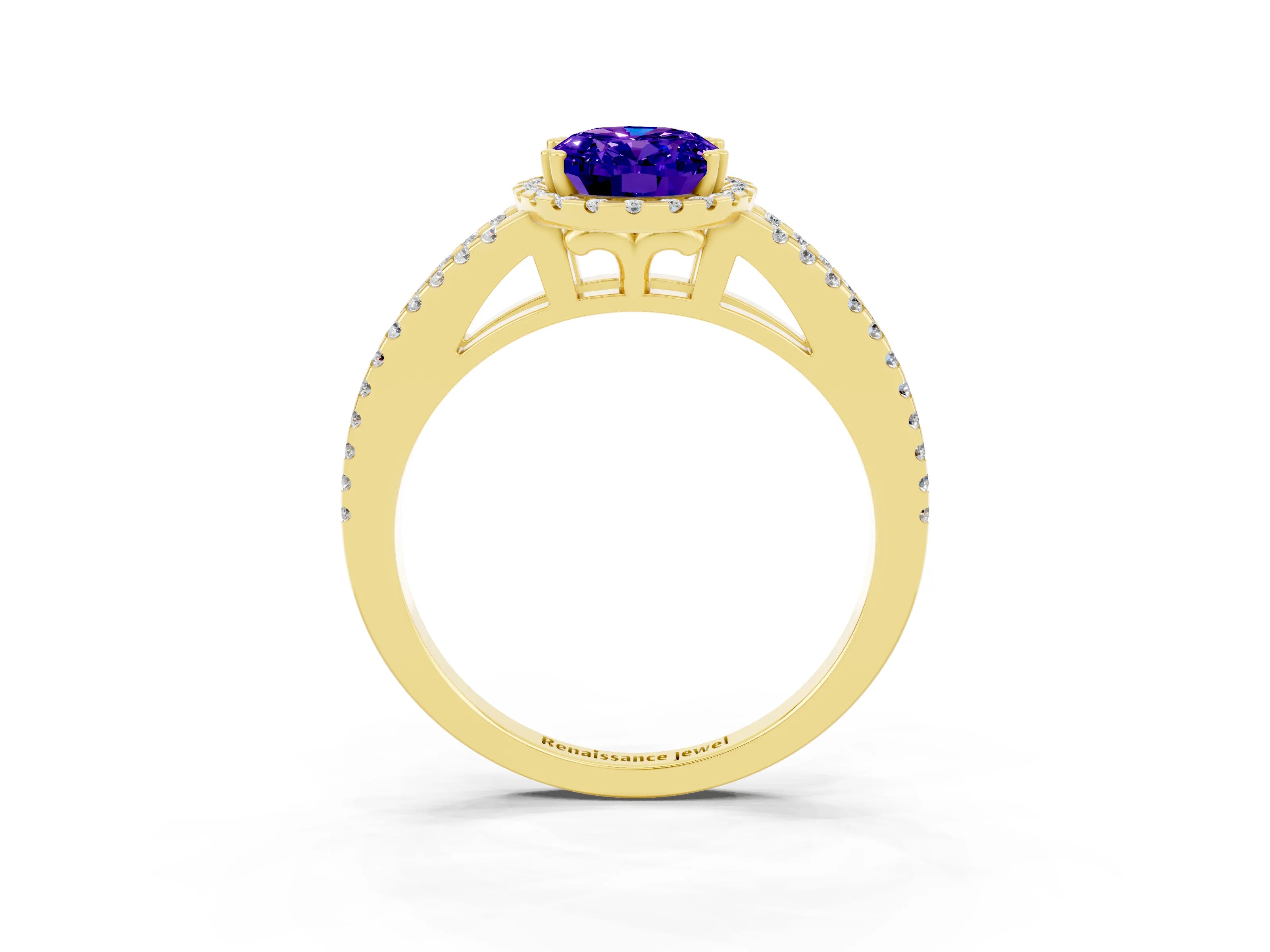 Yellow gold Oval Cut Tanzanite Halo Split Shank Engagement Ring_15