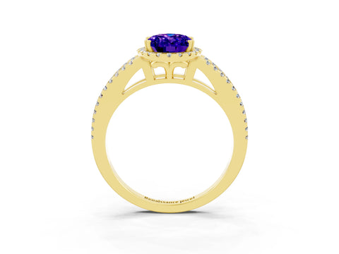 Yellow gold Oval Cut Tanzanite Halo Split Shank Engagement Ring_15
