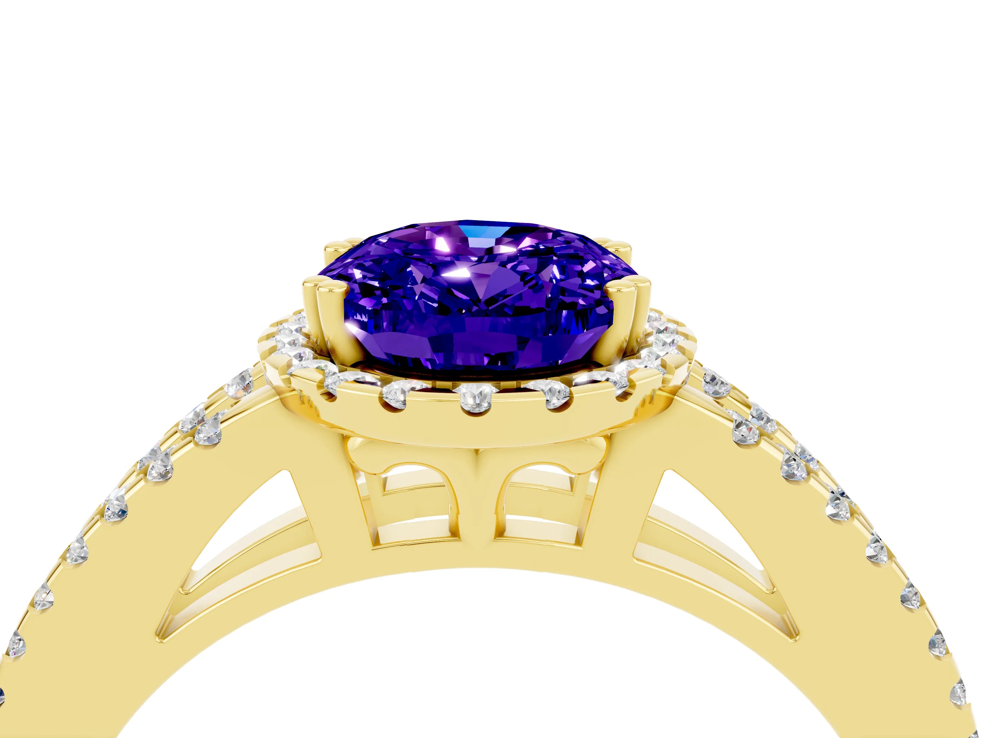 Yellow gold Oval Cut Tanzanite Halo Split Shank Engagement Ring_16