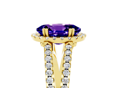 Yellow gold Oval Cut Tanzanite Halo Split Shank Engagement Ring_17