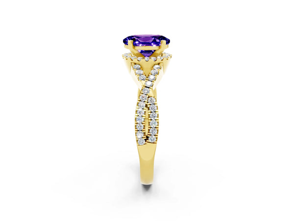 Yellow gold Oval Cut Tanzanite  Halo Twist Band Solitaire Prong Setting Ring