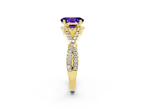 Yellow gold Oval Cut Tanzanite Halo Twist Band Solitaire Prong Setting Ring_2