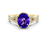 Yellow gold Oval Cut Tanzanite  Halo Twist Band Solitaire Prong Setting Ring_36