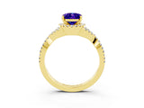 Yellow gold Oval Cut Tanzanite  Halo Twist Band Solitaire Prong Setting Ring_39