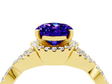 Yellow gold Oval Cut Tanzanite  Halo Twist Band Solitaire Prong Setting Ring_40