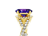 Yellow gold Oval Cut Tanzanite  Halo Twist Band Solitaire Prong Setting Ring_41