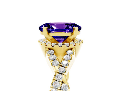 Yellow gold Oval Cut Tanzanite Halo Twist Band Solitaire Prong Setting Ring_5