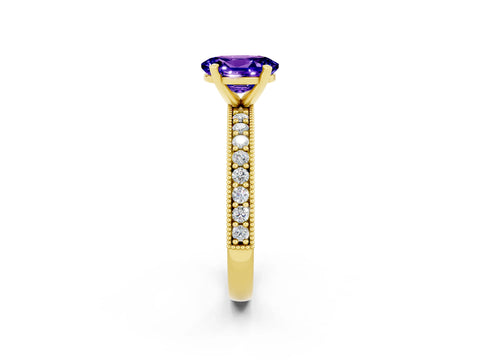 Yellow gold Oval Cut Tanzanite Milgrain Pavé Engagement Ring with Four-Prong Setting_14