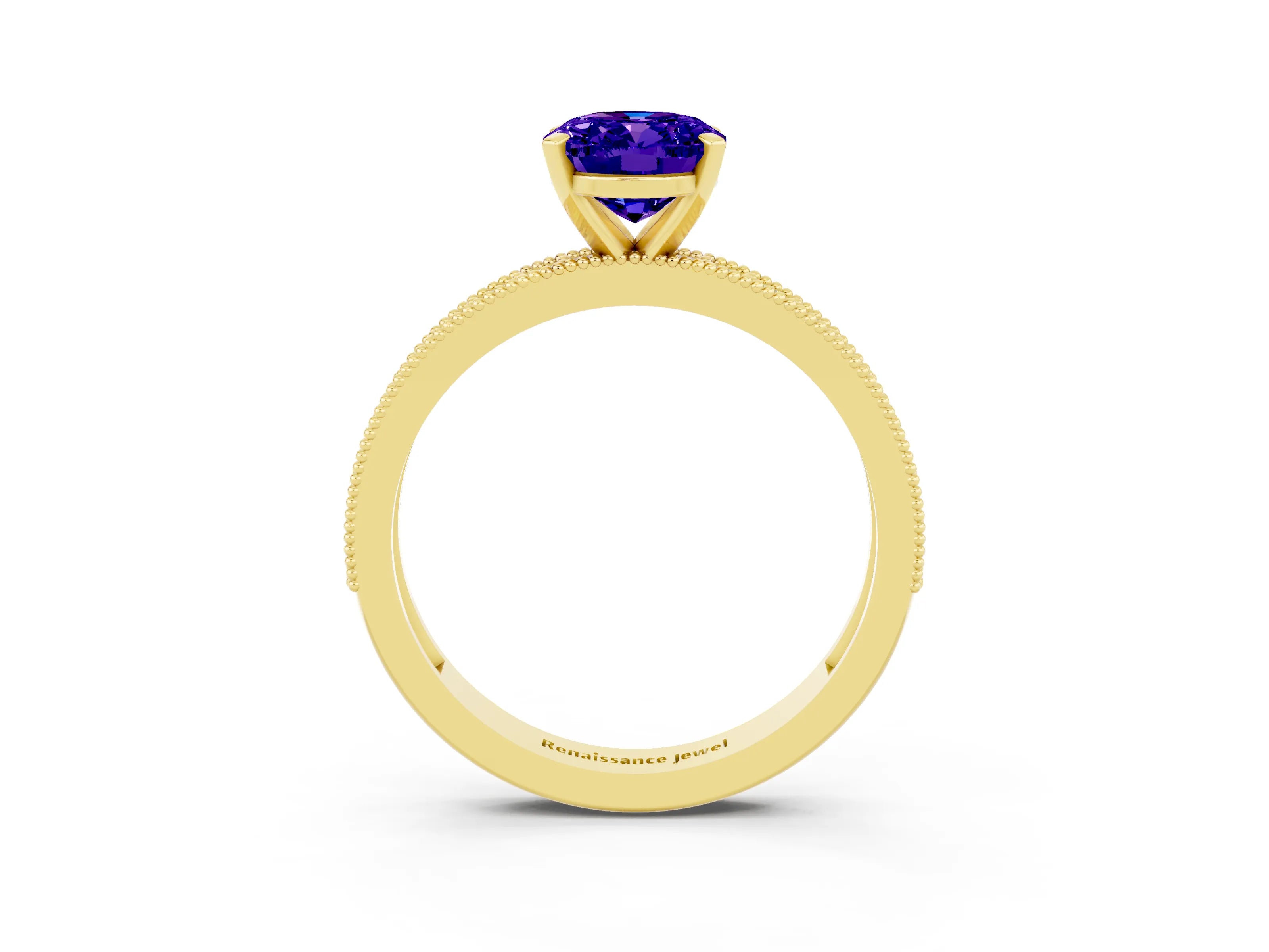 Yellow gold Oval Cut Tanzanite Milgrain Pavé Engagement Ring with Four-Prong Setting_15