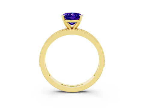 Yellow gold Oval Cut Tanzanite Milgrain Pavé Engagement Ring with Four-Prong Setting_15