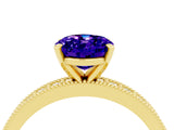 Yellow gold Oval Cut Tanzanite Milgrain Pavé Engagement Ring with Four-Prong Setting_16