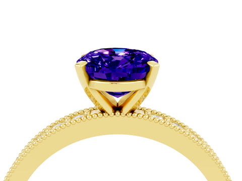 Yellow gold Oval Cut Tanzanite Milgrain Pavé Engagement Ring with Four-Prong Setting_16