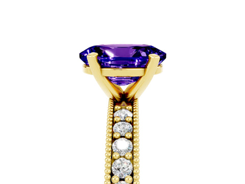 Yellow gold Oval Cut Tanzanite Milgrain Pavé Engagement Ring with Four-Prong Setting_17