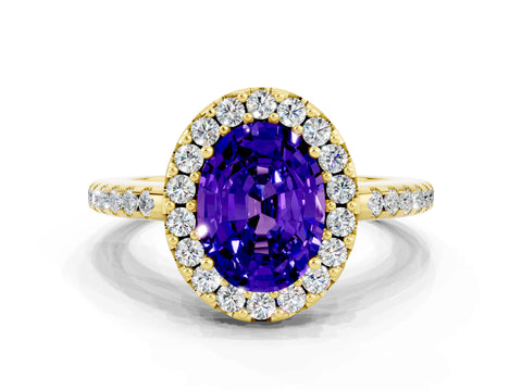 Yellow gold Oval Cut Tanzanite Pavé Halo Ring with Four-Prong Setting_12