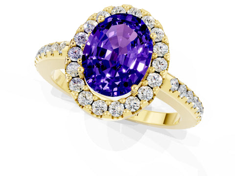 Yellow gold Oval Cut Tanzanite Pavé Halo Ring with Four-Prong Setting_13