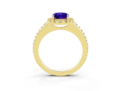 Yellow gold Oval Cut Tanzanite Pavé Halo Ring with Four-Prong Setting_15