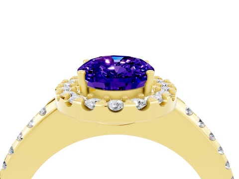 Yellow gold Oval Cut Tanzanite Pavé Halo Ring with Four-Prong Setting_16