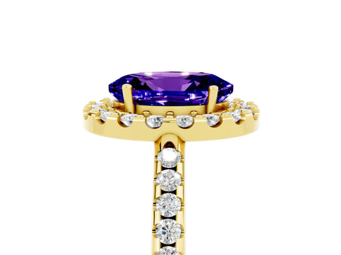 Yellow gold Oval Cut Tanzanite Pavé Halo Ring with Four-Prong Setting_17