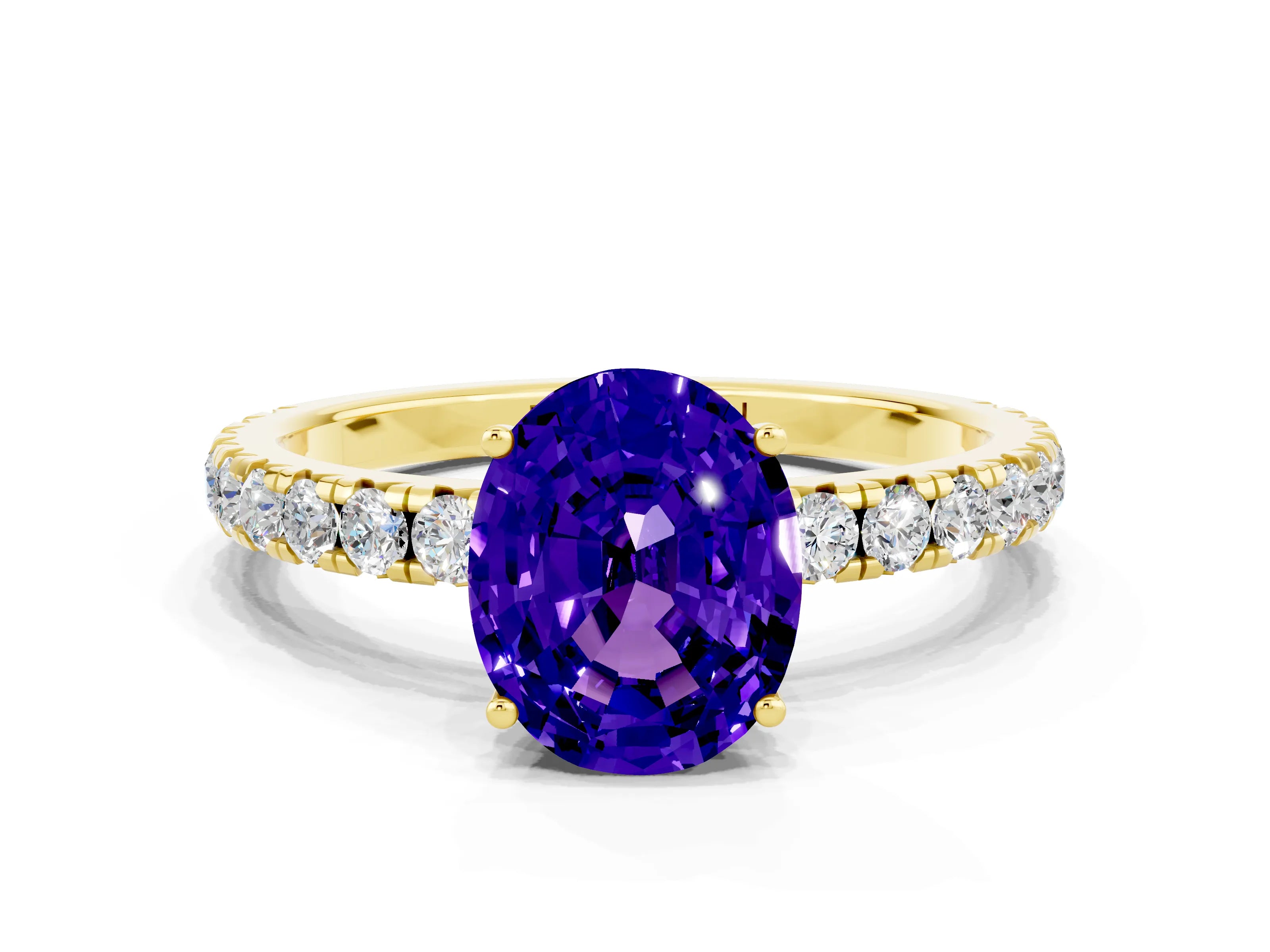 Yellow gold Oval Cut Tanzanite Pavé Solitaire Engagement Ring with Four-Prong Setting_12