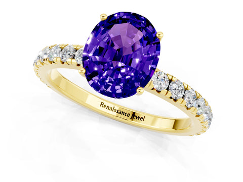 Yellow gold Oval Cut Tanzanite Pavé Solitaire Engagement Ring with Four-Prong Setting_13