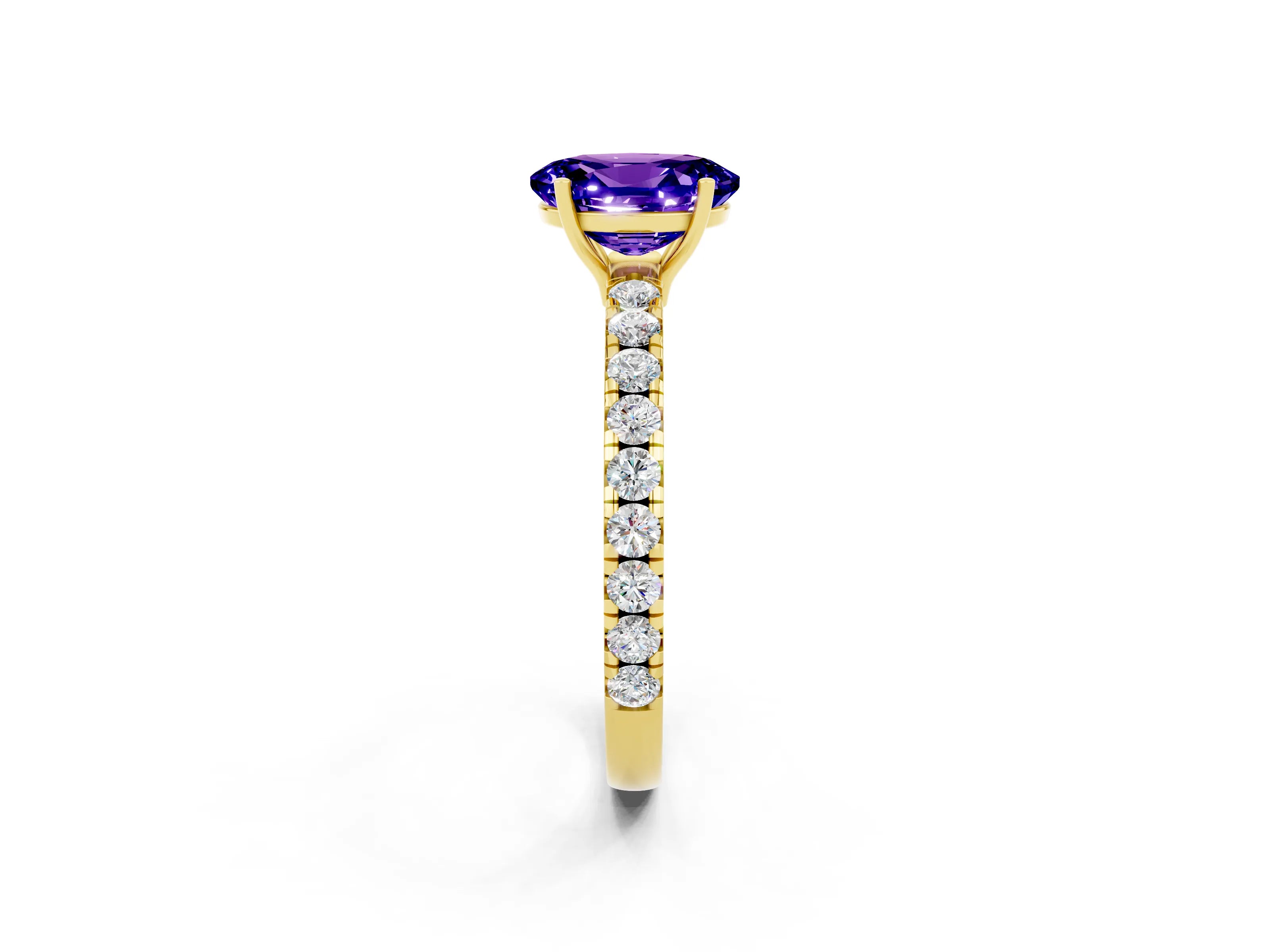 Yellow gold Oval Cut Tanzanite Pavé Solitaire Engagement Ring with Four-Prong Setting_14
