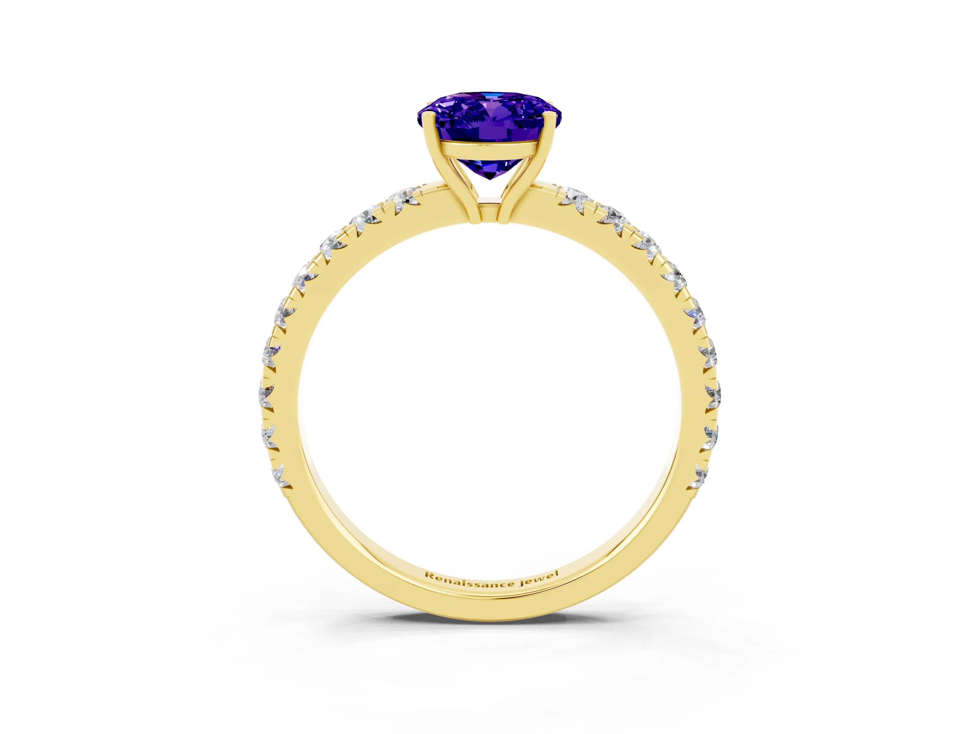 Yellow gold Oval Cut Tanzanite Pavé Solitaire Engagement Ring with Four-Prong Setting_15