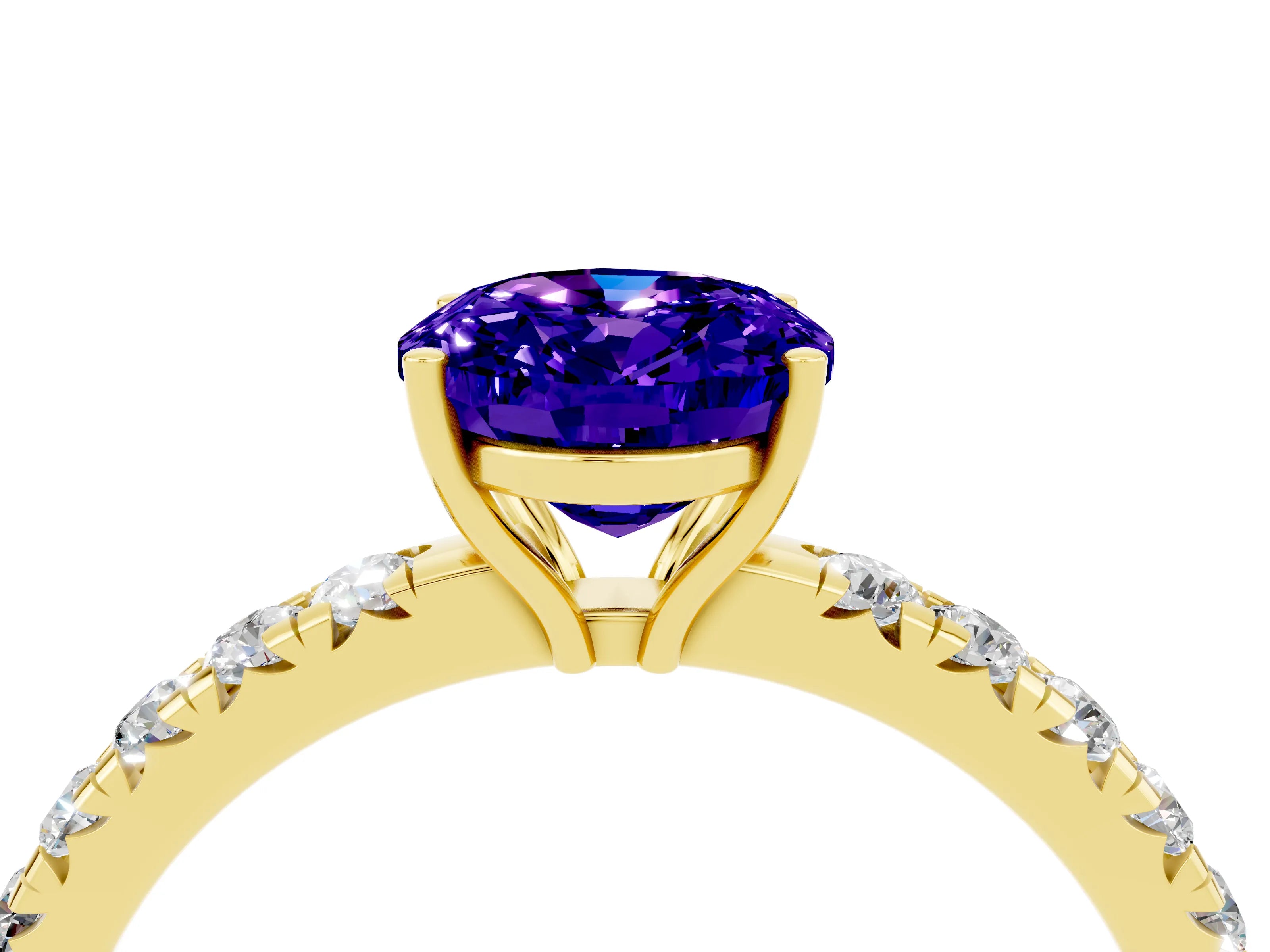 Yellow gold Oval Cut Tanzanite Pavé Solitaire Engagement Ring with Four-Prong Setting_16