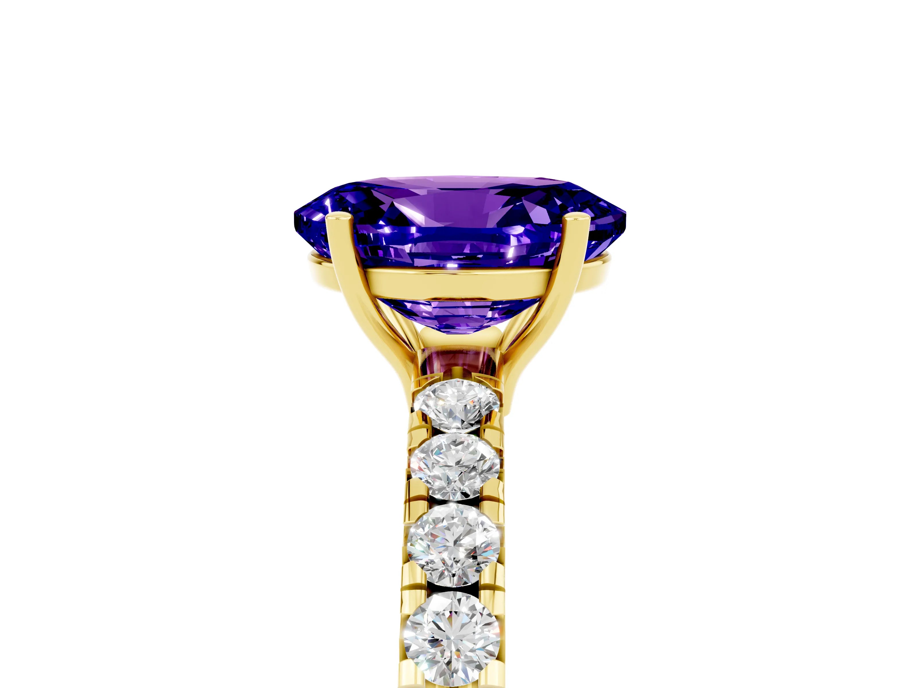 Yellow gold Oval Cut Tanzanite Pavé Solitaire Engagement Ring with Four-Prong Setting_17