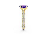 Yellow gold Oval Cut Tanzanite Pavé Solitaire Ring with Round Band and Prong Setting_26