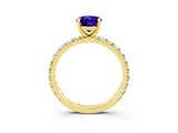 Yellow gold Oval Cut Tanzanite Pavé Solitaire Ring with Round Band and Prong Setting_27