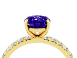 Yellow gold Oval Cut Tanzanite Pavé Solitaire Ring with Round Band and Prong Setting_28