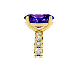 Yellow gold Oval Cut Tanzanite Pavé Solitaire Ring with Round Band and Prong Setting_29