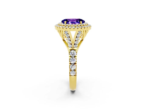 Yellow gold Oval Cut Tanzanite Pavé Split Shank Double Halo Engagement Ring_2