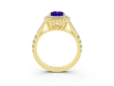 Yellow gold Oval Cut Tanzanite Pavé Split Shank Double Halo Engagement Ring_3