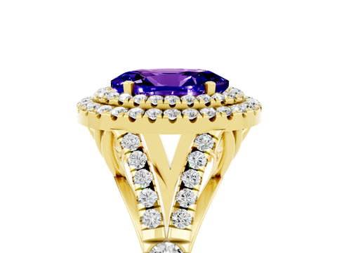Yellow gold Oval Cut Tanzanite Pavé Split Shank Double Halo Engagement Ring_5