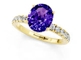 Yellow gold Oval Cut Tanzanite Pave Band Solitaire Ring with Four-Prong Setting_25