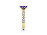 Yellow gold Oval Cut Tanzanite Pave Band Solitaire Ring with Four-Prong Setting_26