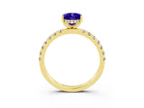 Yellow gold Oval Cut Tanzanite Pave Band Solitaire Ring with Four-Prong Setting_27