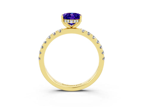 Yellow gold Oval Cut Tanzanite Pave Band Solitaire Ring with Four-Prong Setting_27