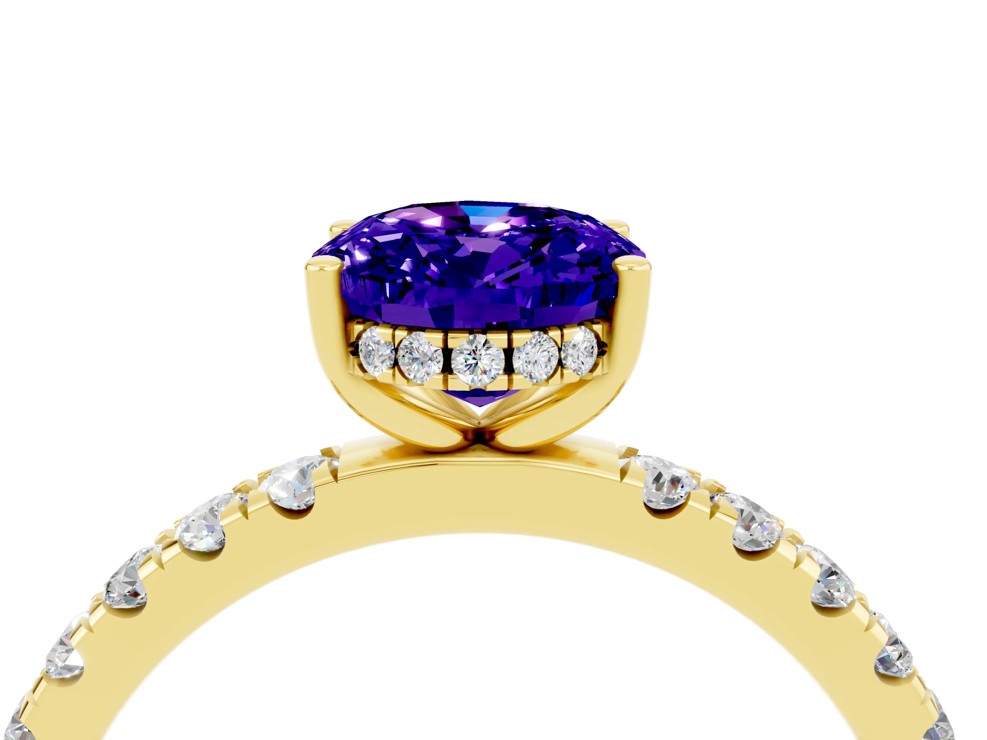 Yellow gold Oval Cut Tanzanite Pave Band Solitaire Ring with Four-Prong Setting_28