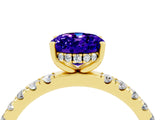 Yellow gold Oval Cut Tanzanite Pave Band Solitaire Ring with Four-Prong Setting_28