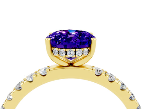 Yellow gold Oval Cut Tanzanite Pave Band Solitaire Ring with Four-Prong Setting_28