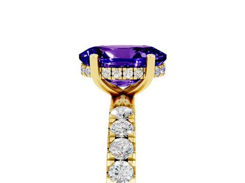 Yellow gold Oval Cut Tanzanite Pave Band Solitaire Ring with Four-Prong Setting_29