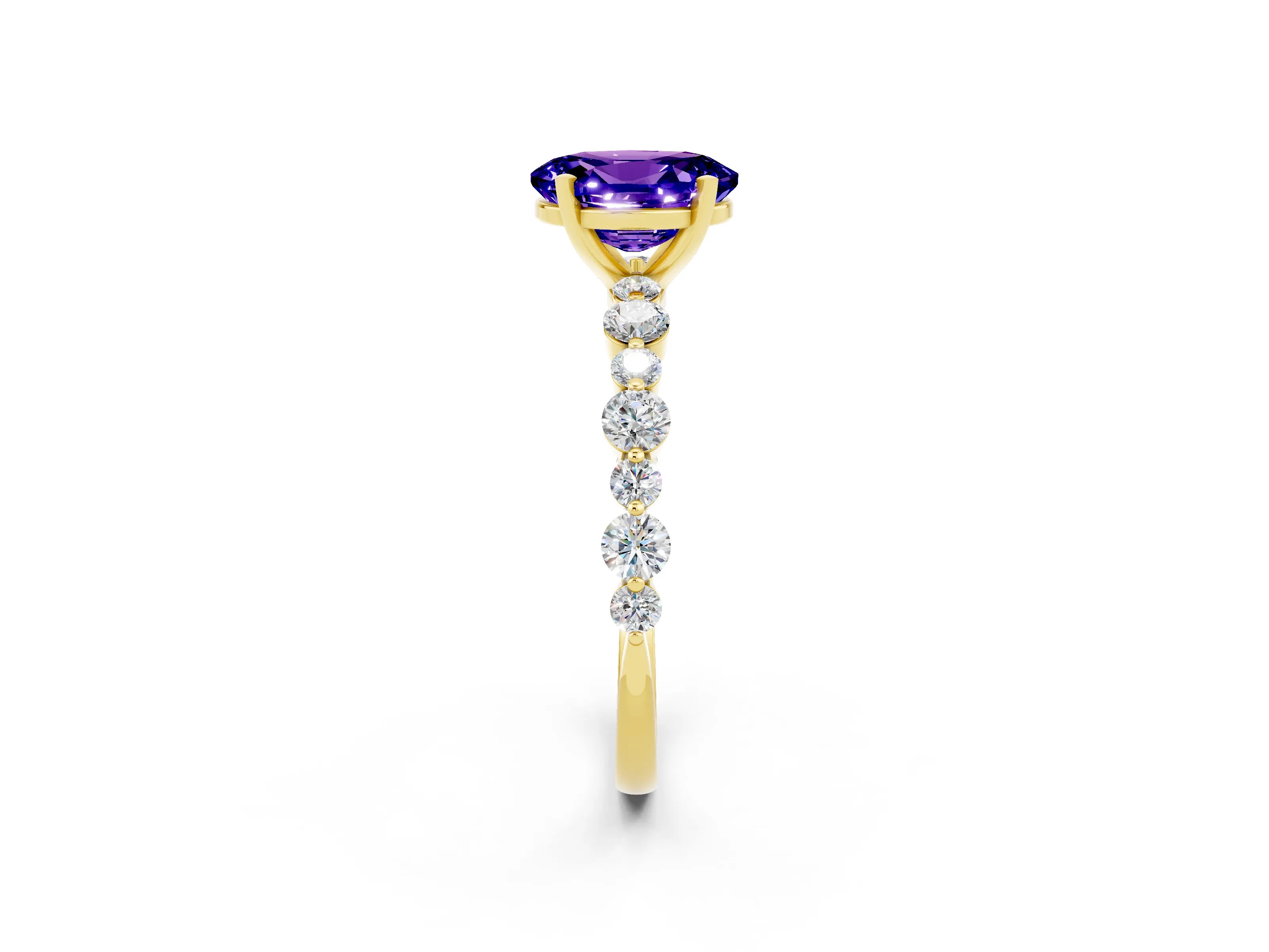 Yellow gold Oval Cut Tanzanite Prong Set Engagement Ring with Pavé Band_2