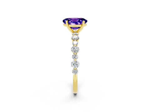 Yellow gold Oval Cut Tanzanite Prong Set Engagement Ring with Pavé Band_2