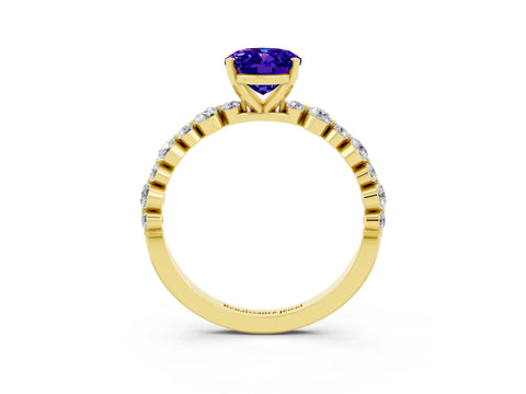 Yellow gold Oval Cut Tanzanite Prong Set Engagement Ring with Pavé Band_3